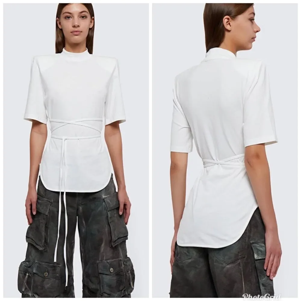 Revolve THE ATTICO Aurelie Cotton T-shirt White Top Size 36